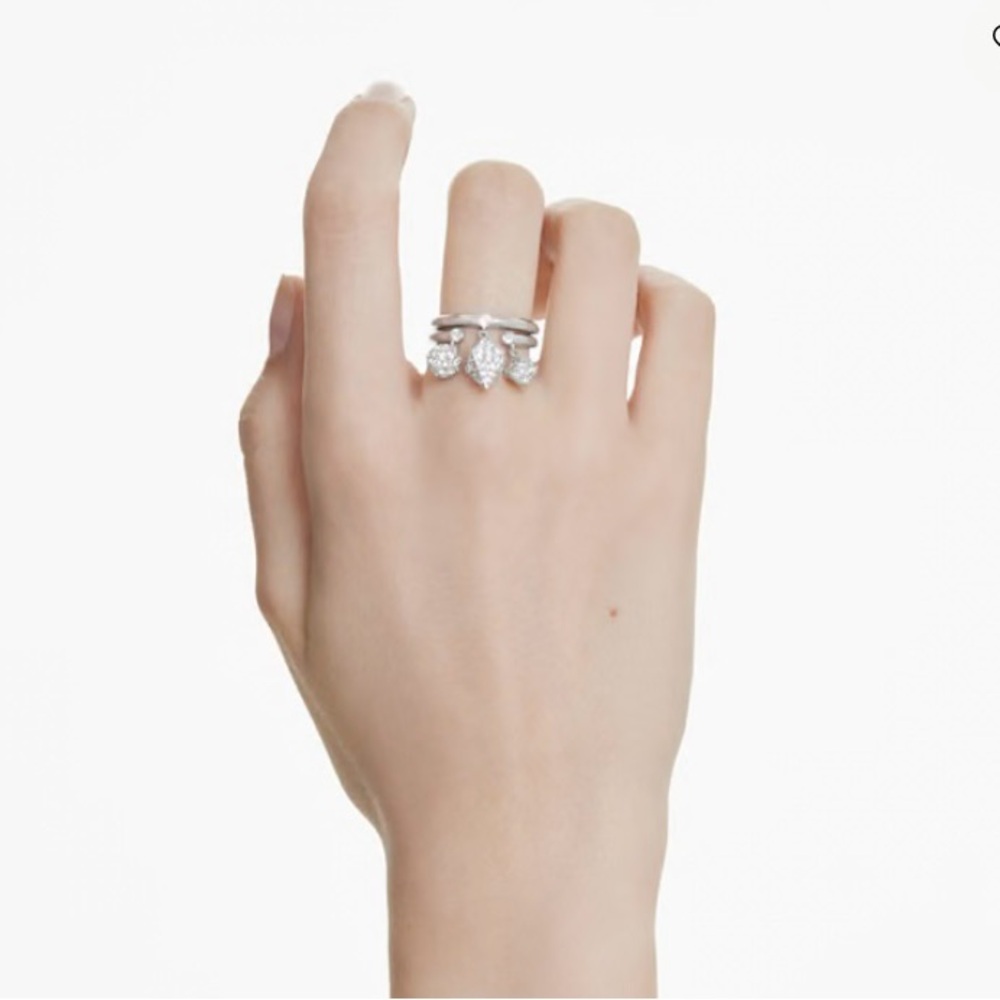 Swarovski Dextera ring, Set (2), Sphere and cube, White, Rhodium plated - Picture 2 of 4